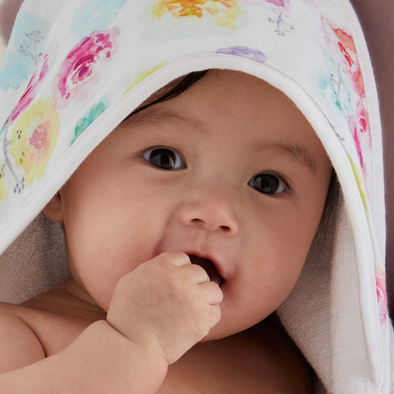 HonestBaby 3-Piece Organic Cotton Hooded Towel & Washcloth Set, Rose Blossom, One Size - Image 5