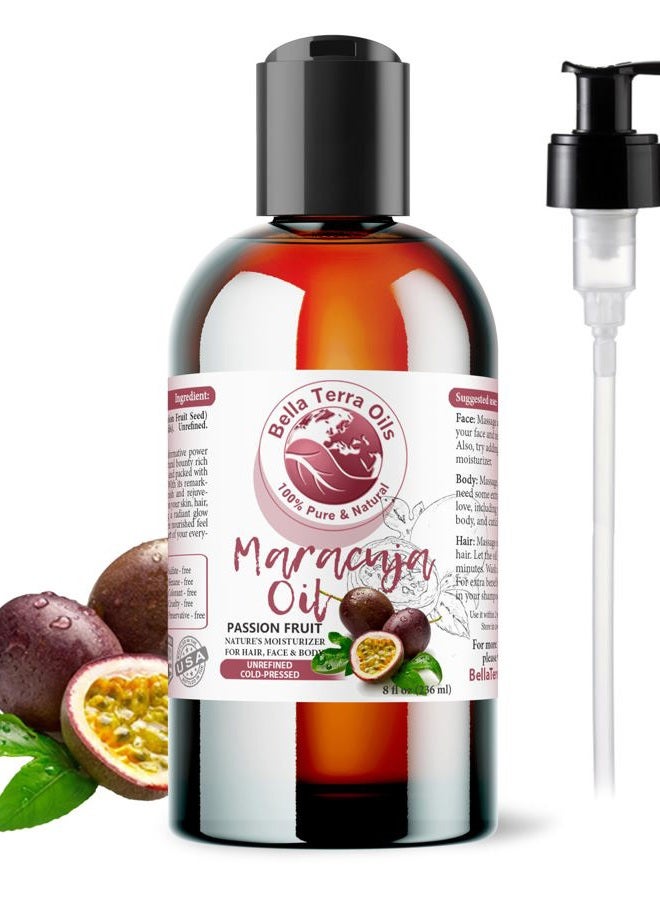 Bella Terra Oils NEW Maracuja Oil (Passion Fruit). 8oz. Cold-pressed. Unrefined. Organic. 100% Pure. Non-GMO. Hexane-free. Fights Wrinkles. Softens Hair. Natural Moisturizer. For Hair, Skin, Beard, Stretch Marks. - Image 1