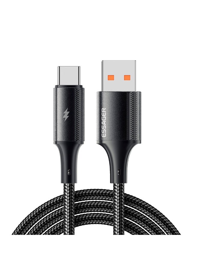 ايساجر كابل شحن سريع Essager 120 واط USB-C – USB-A إلى USB-C (6A) – نايلون مضفر 2 متر أسود - Image 1