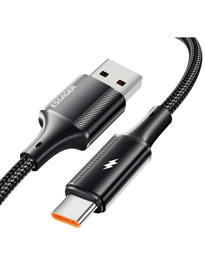 ايساجر كابل شحن سريع Essager 120 واط USB-C – USB-A إلى USB-C (6A) – نايلون مضفر 2 متر أسود - Image 2