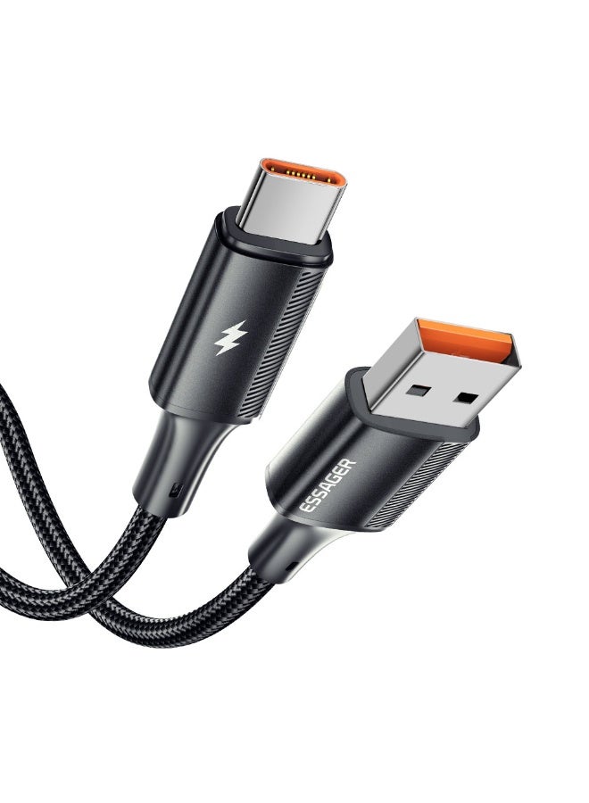 ايساجر كابل شحن سريع Essager 120 واط USB-C – USB-A إلى USB-C (6A) – نايلون مضفر 2 متر أسود - Image 3