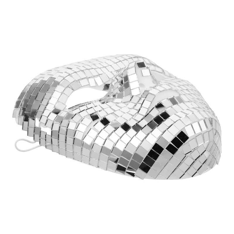 Sparkly Silver Disco Ball Mirror Full Face Mask Halloween Carnival Party Accessory - Image 2