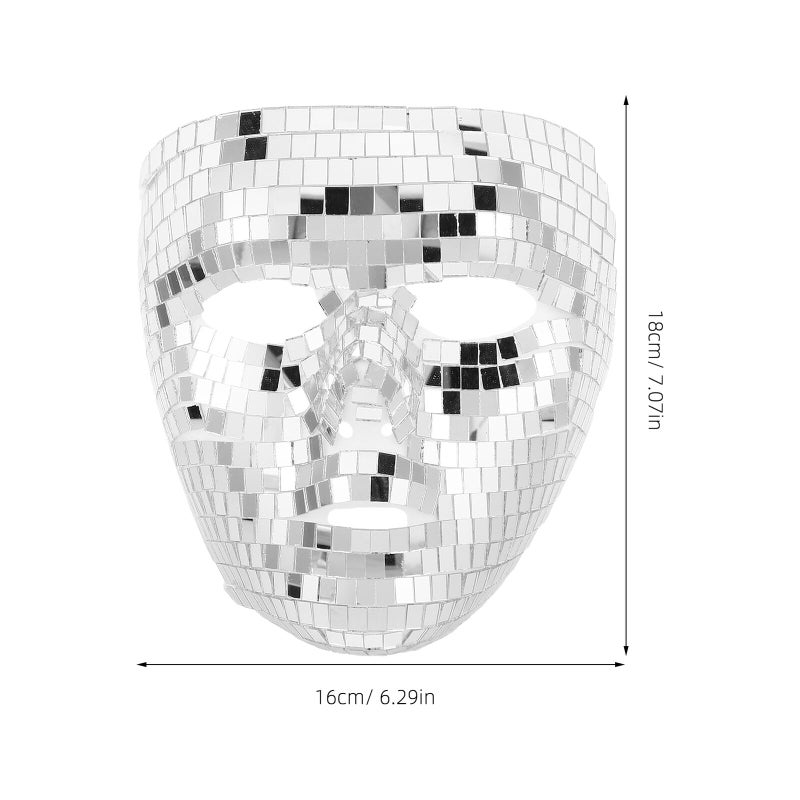 Sparkly Silver Disco Ball Mirror Full Face Mask Halloween Carnival Party Accessory - Image 3