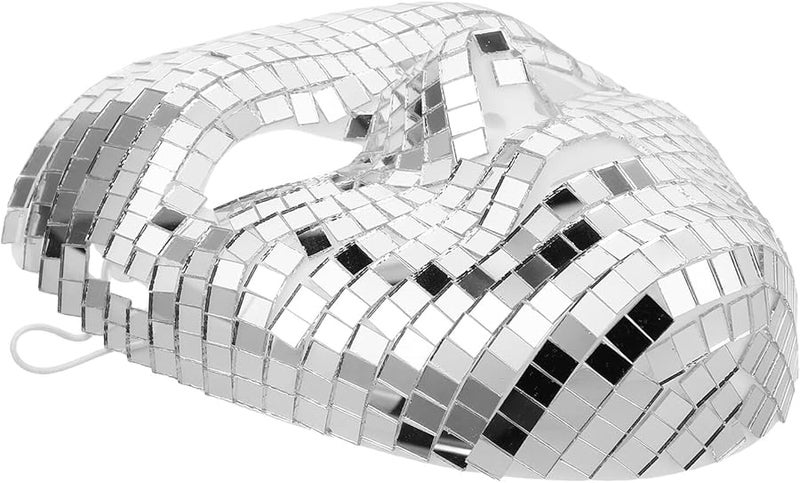 Sparkly Silver Disco Ball Mirror Full Face Mask Halloween Carnival Party Accessory - Image 1