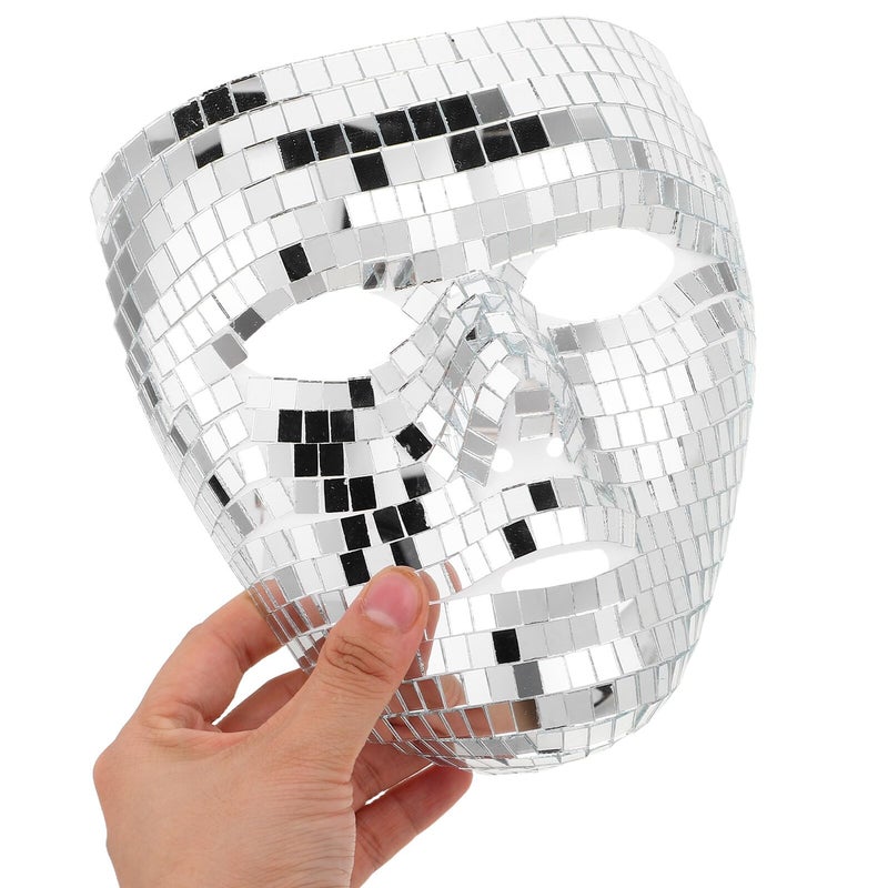 Sparkly Silver Disco Ball Mirror Full Face Mask Halloween Carnival Party Accessory - Image 5