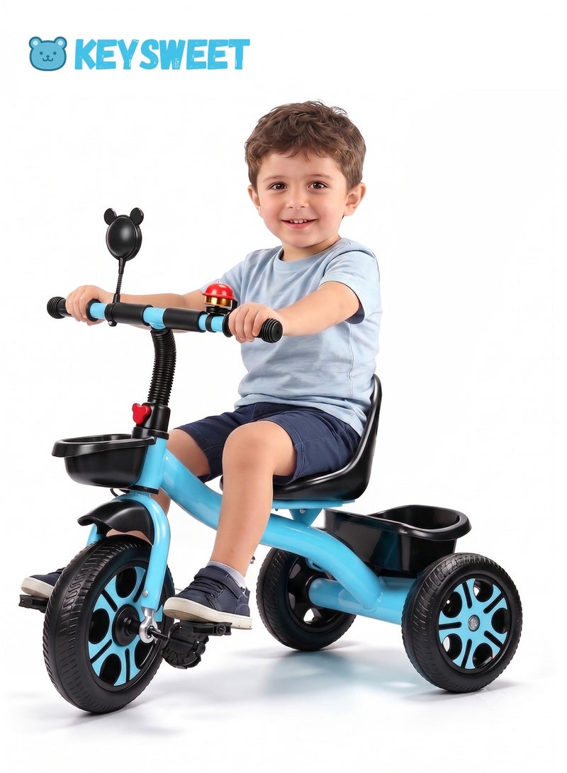 Keysweet Tricycles for Kids, with Storage Basket, Adjustable Seat,Children Trike for 1-8 Years Boys and Girls, Balance Bike for Indoor Outdoor(Blue). - Image 1