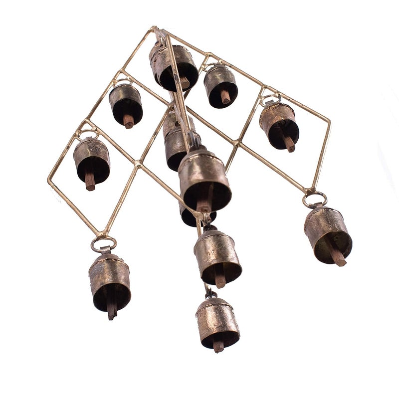 Ethnics of Kutch Ethnics of Kutch Hand Made Metal Bells Wrought Iron CopperZinc Coated Home Dcor Chimes Cow Bell Pyramid Bell 15 Bells 40 cms Length Colour Copper BEL0054 - Image 3