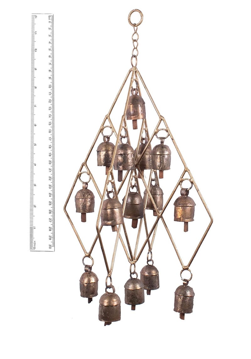 Ethnics of Kutch Ethnics of Kutch Hand Made Metal Bells Wrought Iron CopperZinc Coated Home Dcor Chimes Cow Bell Pyramid Bell 15 Bells 40 cms Length Colour Copper BEL0054 - Image 5