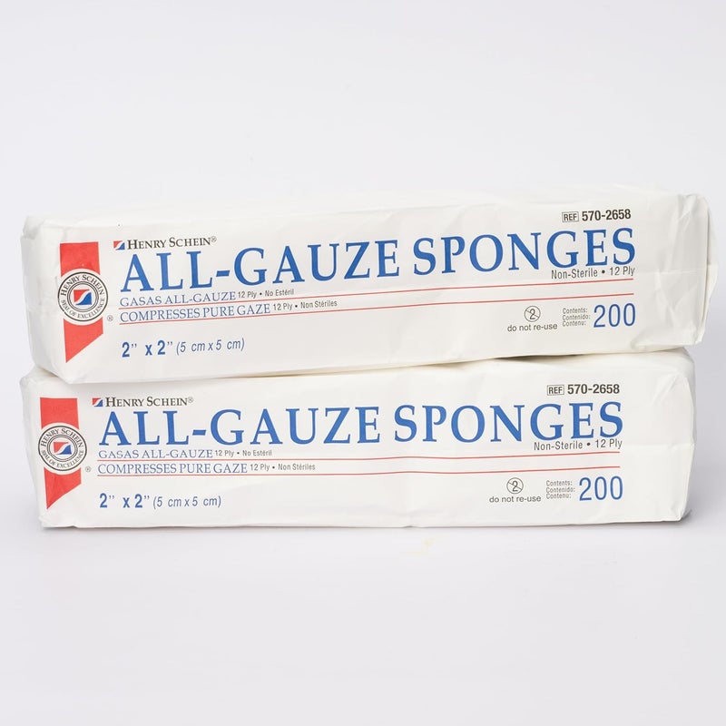 Henry Schein 100 Cotton Woven AllGauze Sponge 2x2 12 Ply NonSterile Square for Wound Dressing Gauze SpongePads for Wound Care  Home First Aid Kits 200  Pack - Image 2