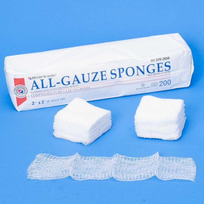 Henry Schein 100 Cotton Woven AllGauze Sponge 2x2 12 Ply NonSterile Square for Wound Dressing Gauze SpongePads for Wound Care  Home First Aid Kits 200  Pack - Image 3