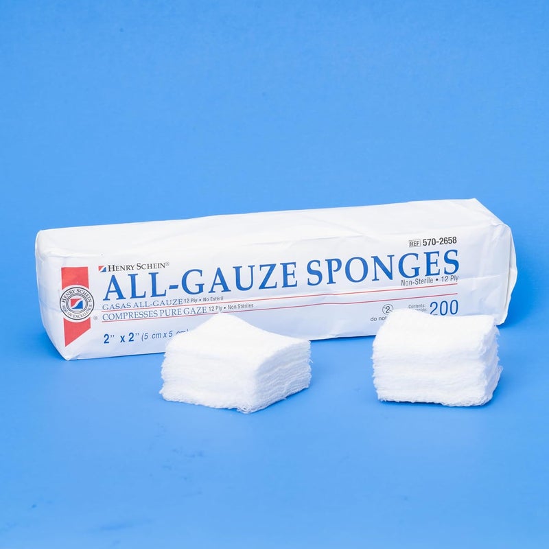 Henry Schein 100 Cotton Woven AllGauze Sponge 2x2 12 Ply NonSterile Square for Wound Dressing Gauze SpongePads for Wound Care  Home First Aid Kits 200  Pack - Image 4