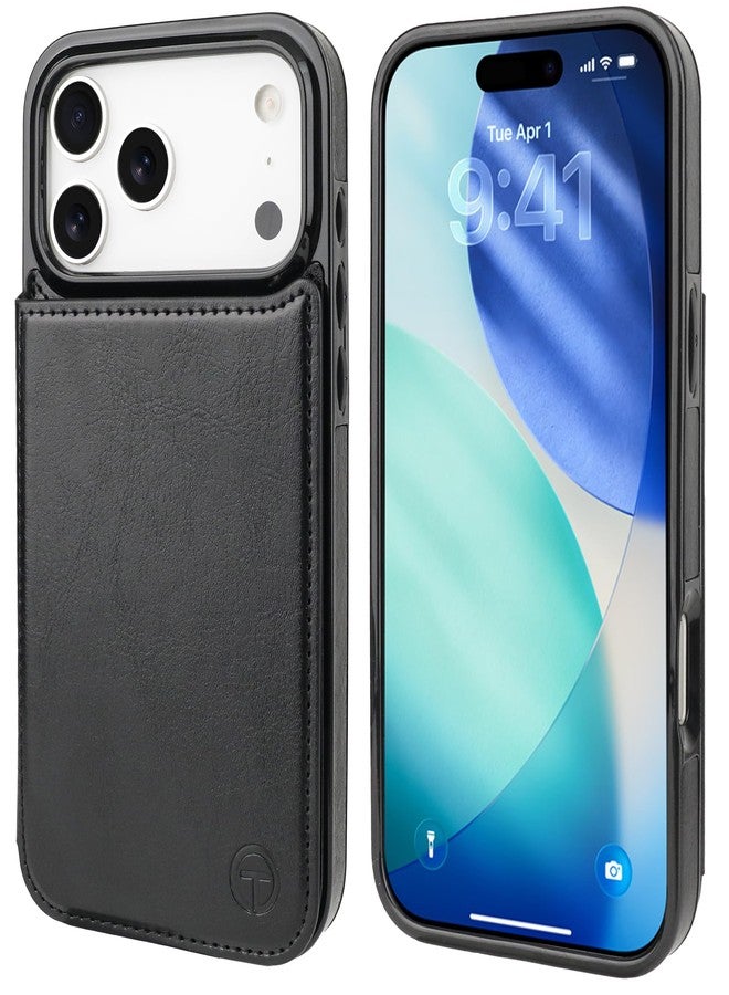 OT ONETOP جراب محفظة متوافق مع Magsafe لهاتف iPhone 17 Pro Max من ONETOP مع حامل بطاقات، مصنوع من جلد PU، مزود بحامل مدمج، وغطاء مانع لتقنية RFID، ومشبك مغناطيسي مزدوج، وغطاء متين مقاوم للصدمات، مقاس 6.9 بوصة (أسود). - Image 3