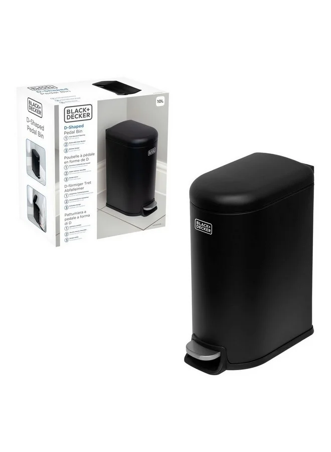 BLACK+DECKER D-Shaped Slim Line Pedal Trash Bin Black 10 L 61524