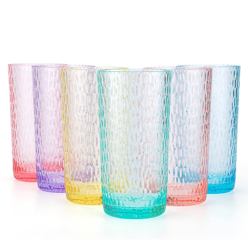 KXWARE 22ounce Honeycomb Highball Glasses Plastic Tumbler Acrylic Glasses set of 6 Multicolor