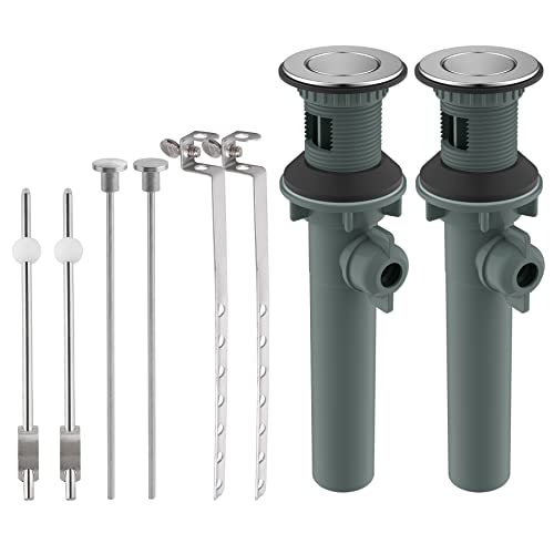 Hibbent Bathroom Sink Drain with Overflow, 2 Pack Push and Seal Pop Up Drain Stopper with Lift Rod for Bathroom Lavatory Vanity Vessel, Compatible with Moen, American Standard, Universal Hole, Chrome - Image 1