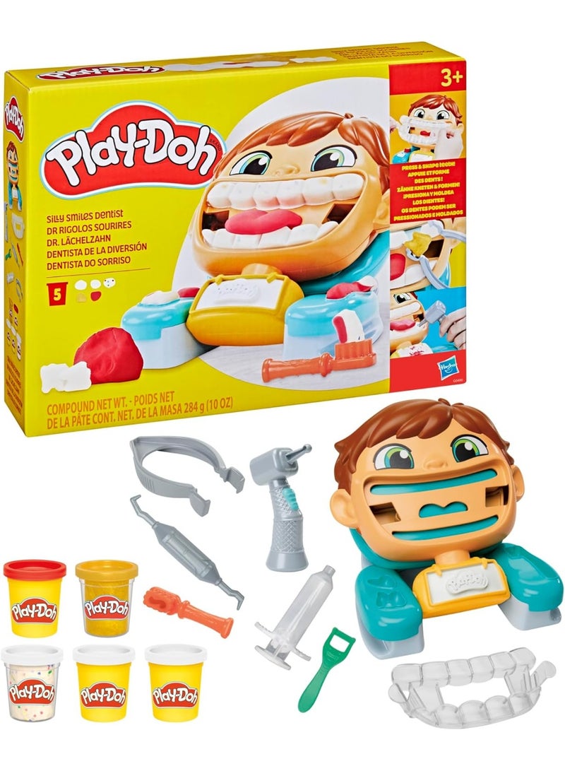 Play-Doh Silly Smiles Dentist Kit, Kids Arts & Crafts Toys for 3 Year Old Girls & Boys & Up, 7 Accessories & 5 Modeling Compound Cans - Image 1