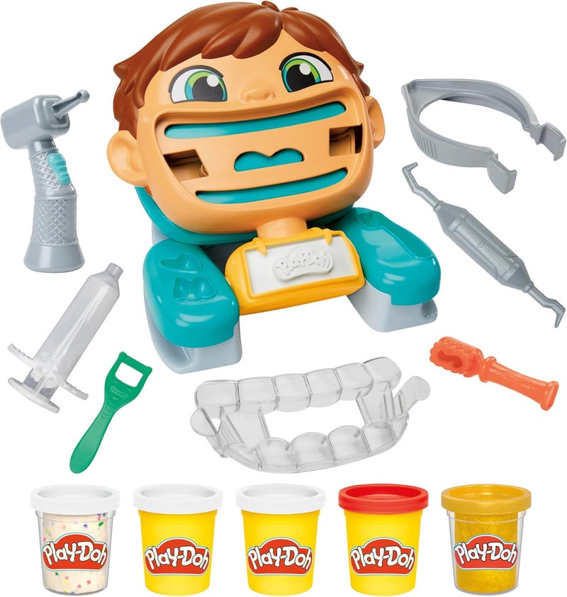 Play-Doh مجموعة طبيب الأسنان من بلاي دو - الابتسامات السخيفة، ألعاب الفنون والحرف للأطفال من عمر 3 سنوات وما فوق، 7 ملحقات و 5 علب من مركب النمذجة - Image 1