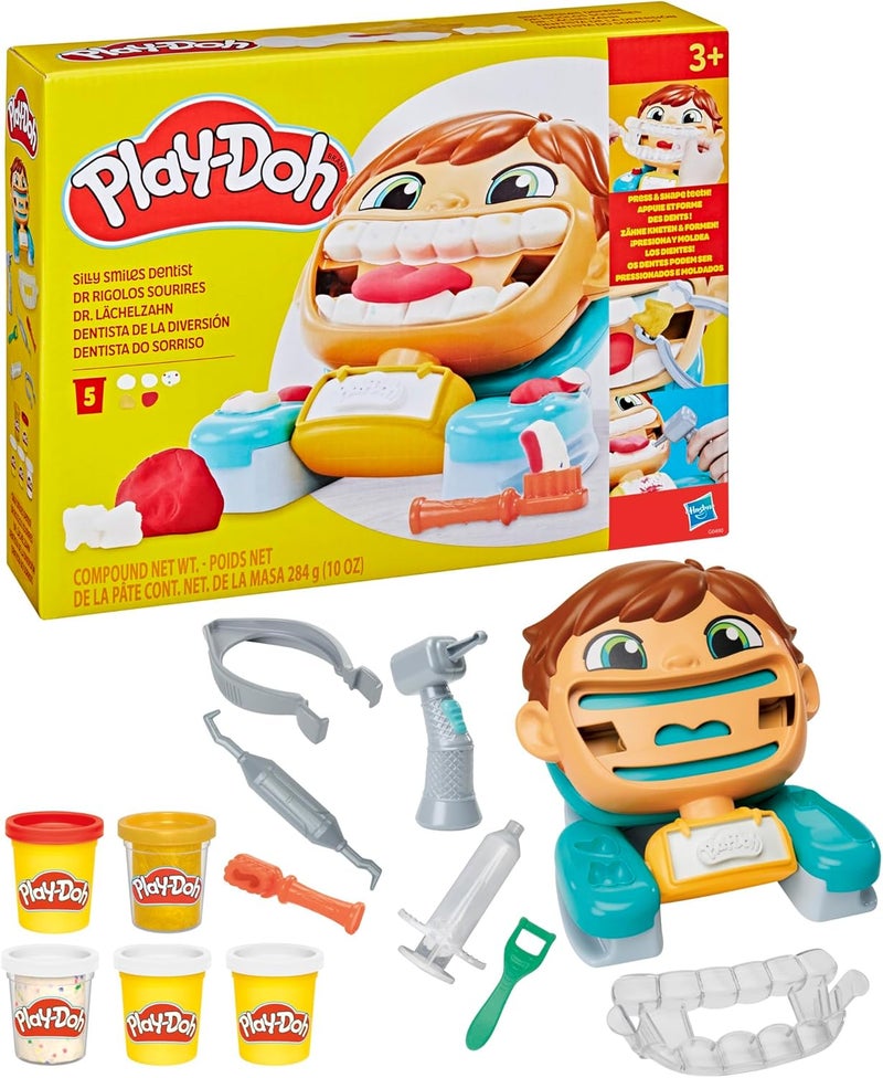 Play-Doh مجموعة طبيب الأسنان من بلاي دو - الابتسامات السخيفة، ألعاب الفنون والحرف للأطفال من عمر 3 سنوات وما فوق، 7 ملحقات و 5 علب من مركب النمذجة - Image 2
