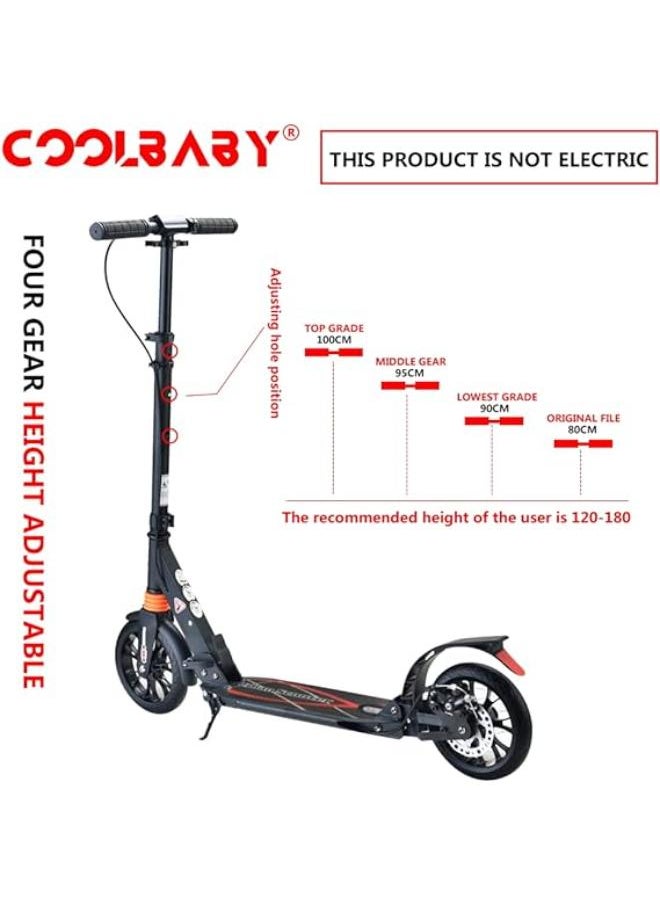 Cool Baby COOLBABY Adult Foldable Scooter 200MM Big Wheels Adult Kick Scooter, with Disc Brakes, with Double Shock Absorption System (black)  - Image 1