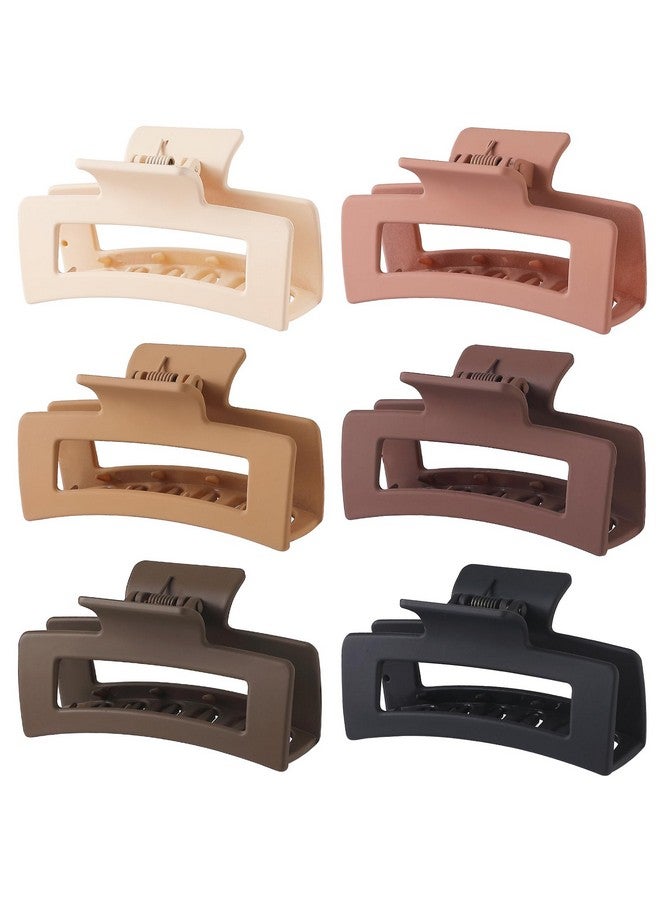 سيسيايبو مشبك شعر سيسايبو، مشابك مخلب مربعة متوسطة الحجم مقاس 3.5 بوصة، مشابك مستطيلة، عبوة من 6 قطع من المطاط والأكريليك والبلاستيك والمعادن، تصميم غير قابل للانزلاق للنساء والفتيات - لون القهوة - Image 1