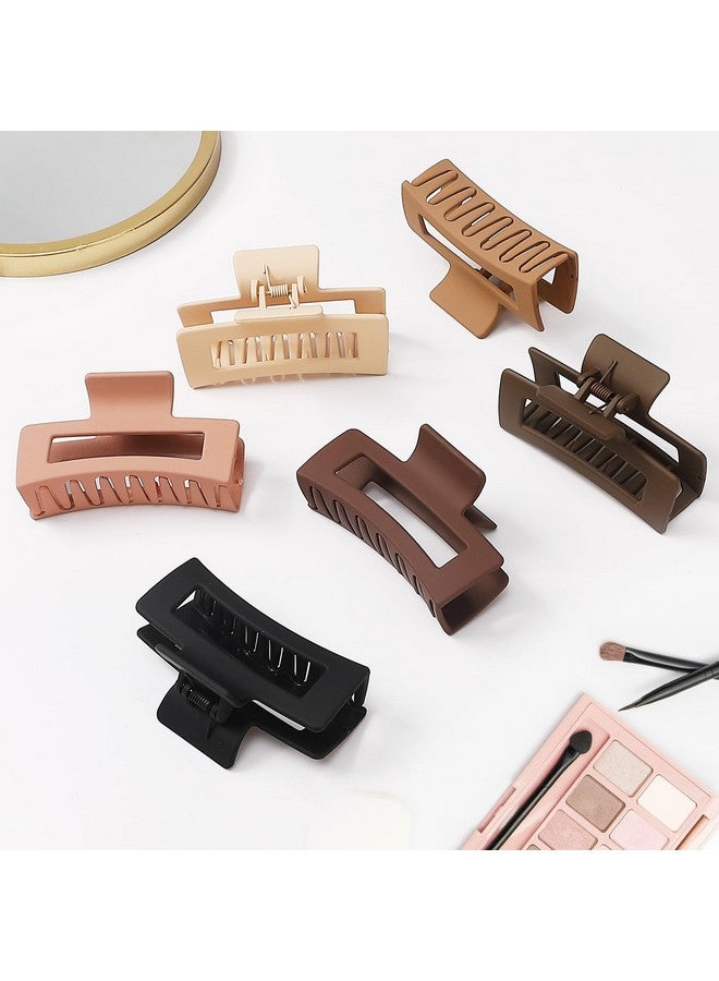 سيسيايبو مشبك شعر سيسايبو، مشابك مخلب مربعة متوسطة الحجم مقاس 3.5 بوصة، مشابك مستطيلة، عبوة من 6 قطع من المطاط والأكريليك والبلاستيك والمعادن، تصميم غير قابل للانزلاق للنساء والفتيات - لون القهوة - Image 2