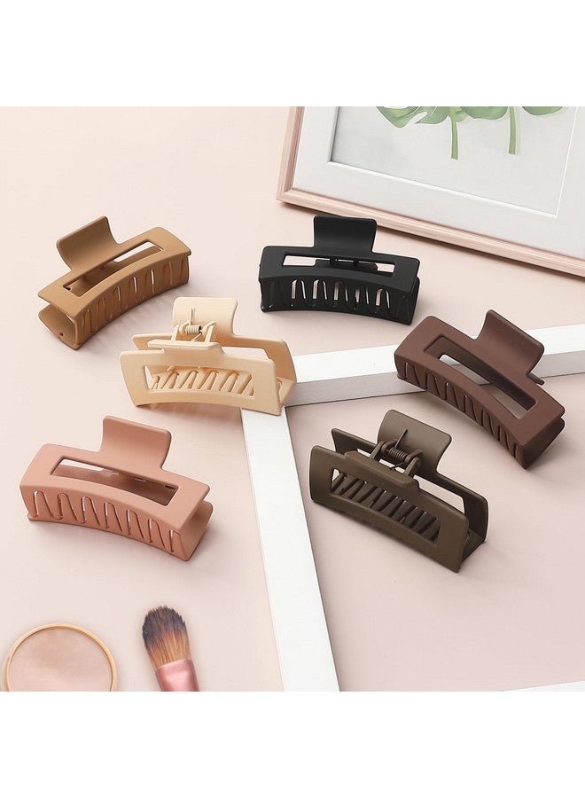 سيسيايبو مشبك شعر سيسايبو، مشابك مخلب مربعة متوسطة الحجم مقاس 3.5 بوصة، مشابك مستطيلة، عبوة من 6 قطع من المطاط والأكريليك والبلاستيك والمعادن، تصميم غير قابل للانزلاق للنساء والفتيات - لون القهوة - Image 5