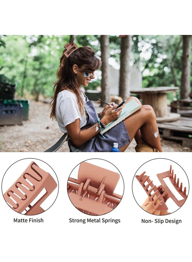 سيسيايبو مشبك شعر سيسايبو، مشابك مخلب مربعة متوسطة الحجم مقاس 3.5 بوصة، مشابك مستطيلة، عبوة من 6 قطع من المطاط والأكريليك والبلاستيك والمعادن، تصميم غير قابل للانزلاق للنساء والفتيات - لون القهوة - Image 4