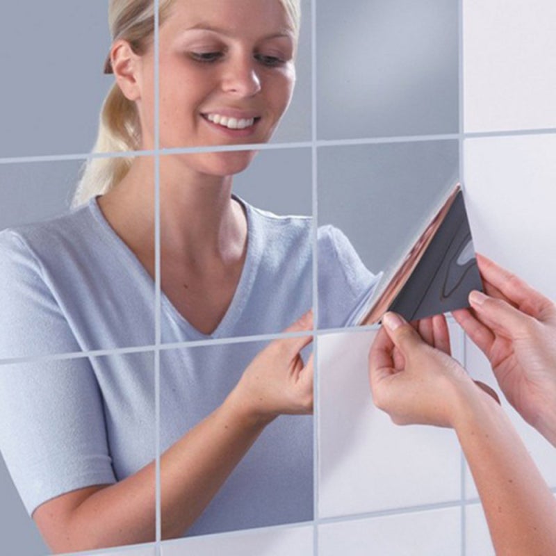 Flexible Reflective Mirror Sheets 0.2mm 9-Pack Self-Adhesive PET Mirror Tiles - Protective Film Covered Non-Glass Mirror Stickers for Easy Home Decoration - Image 4