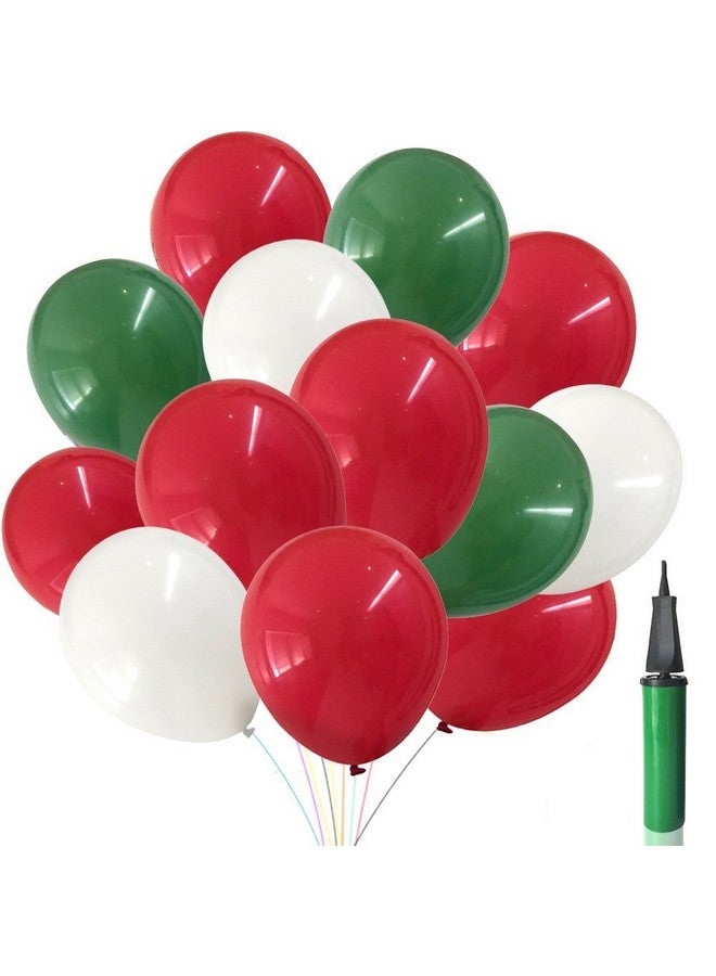 هونج كونج بالونز HK Balloons® زينة عيد الميلاد 100 قطعة، 12 بوصة من اللاتكس الأخضر والأحمر والأبيض للحفلات، مع منفاخ هواء محمول باليد، بالونات عيد الميلاد (أحمر، أبيض، أخضر، عبوة من قطعتين) - Image 1