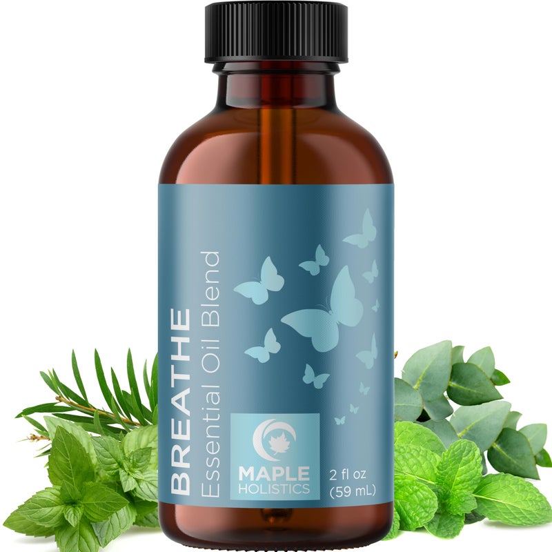 Maple Holistics زيت أساسي للتنفس للناشر - مزيج زيت أساسي منعش ومنعش مع زيت الأوكاليبتوس والنعناع وزيت شجرة الشاي والنعناع للناشرات للاستخدام في المنزل والاستحمام (2 أونصة سائلة) - Image 1