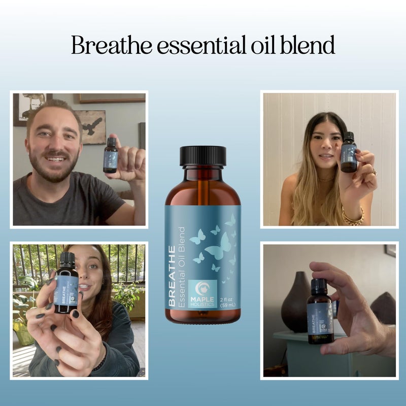 Maple Holistics زيت أساسي للتنفس للناشر - مزيج زيت أساسي منعش ومنعش مع زيت الأوكاليبتوس والنعناع وزيت شجرة الشاي والنعناع للناشرات للاستخدام في المنزل والاستحمام (2 أونصة سائلة) - Image 2