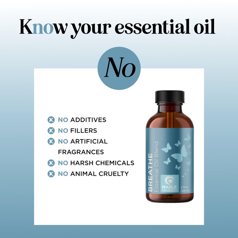 Maple Holistics زيت أساسي للتنفس للناشر - مزيج زيت أساسي منعش ومنعش مع زيت الأوكاليبتوس والنعناع وزيت شجرة الشاي والنعناع للناشرات للاستخدام في المنزل والاستحمام (2 أونصة سائلة) - Image 4