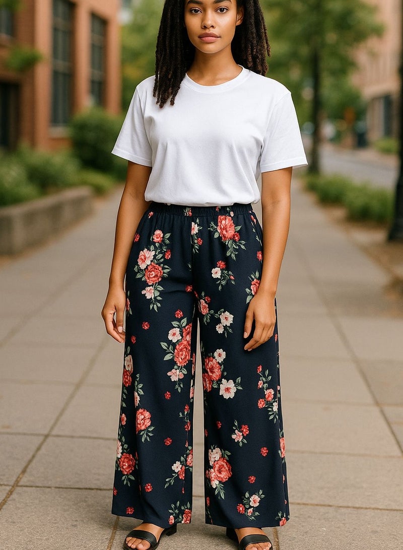 Women floral print viscose palazzo falre pants - Image 1