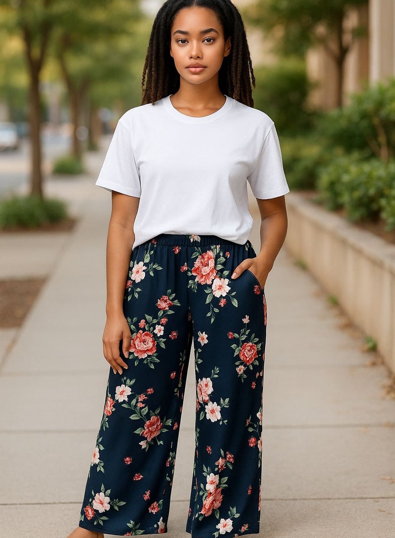 Women floral print viscose palazzo falre pants - Image 2