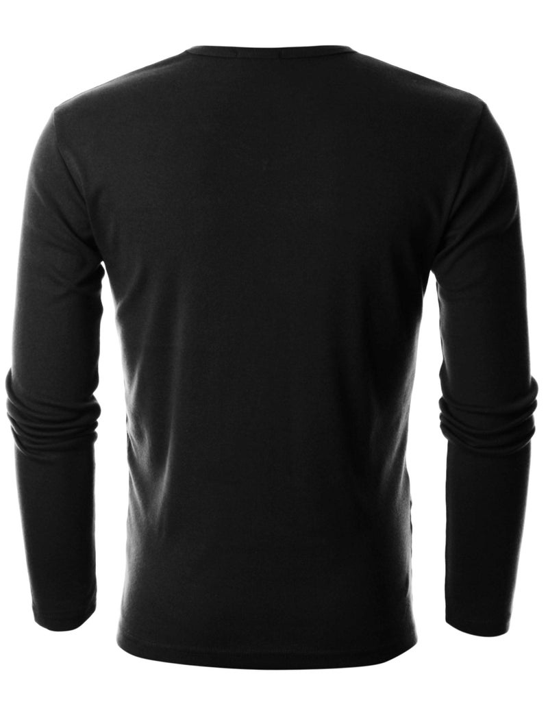 GIVON Men’s Slim Fit V-Neck Long Sleeve T-Shirt – 100% Cotton Ribbed Knit – Midweight Base Layer or Standalone Top / DCP053-BLACK-XL - Image 3