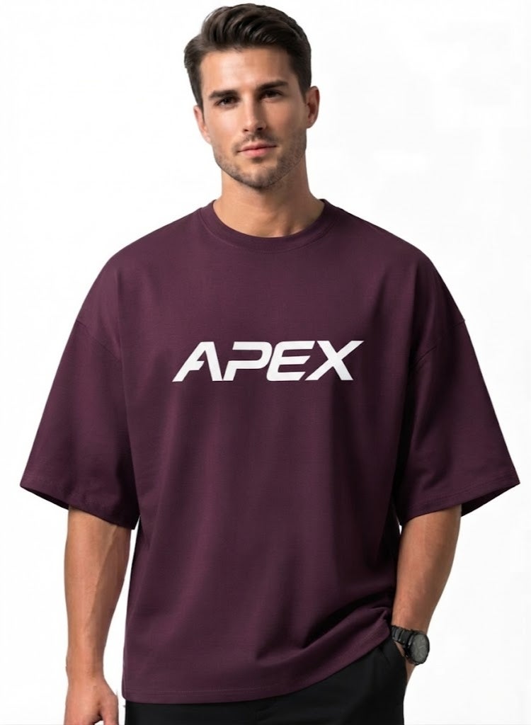 أبيكس تيشرت أبيكس (APEX) أوفر سايز للرجال - قطن ناعم ومريح - عنابي - Image 1