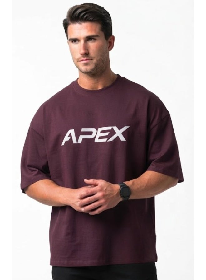 أبيكس تيشرت أبيكس (APEX) أوفر سايز للرجال - قطن ناعم ومريح - عنابي - Image 3