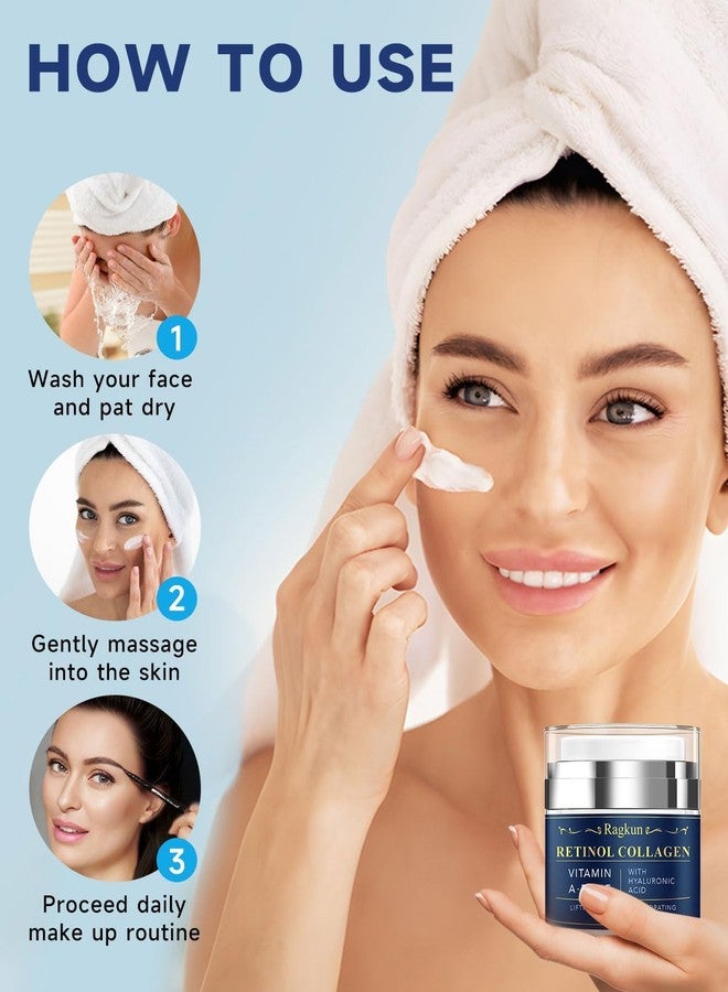 Ragkun Retinol Cream for Face, Collagen Neck Creams for Tightening and Firming, Anti Aging Day & Night Facial Moisturizer for Women & Men, Instant Face Lift Wrinkle Cream 1.7 fl. oz with Vitamin C Serum - Image 4