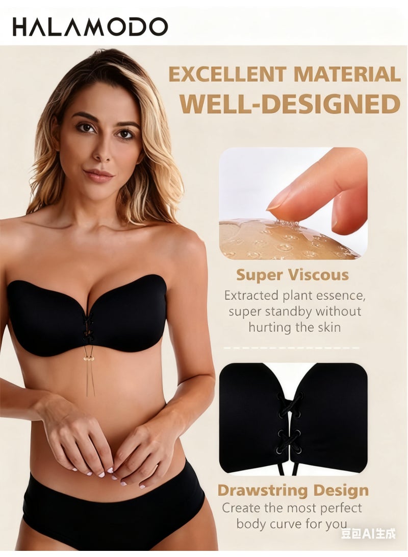 هالامودو حمالة صدر لاصقة للنساء، حمالة صدر رافعة بدون حمالات بدون ظهر، حمالات صدر لاصقة غير مرئية قابلة لإعادة الاستخدام، حمالة صدر عميقة بدون حمالات غير مرئية - Image 4