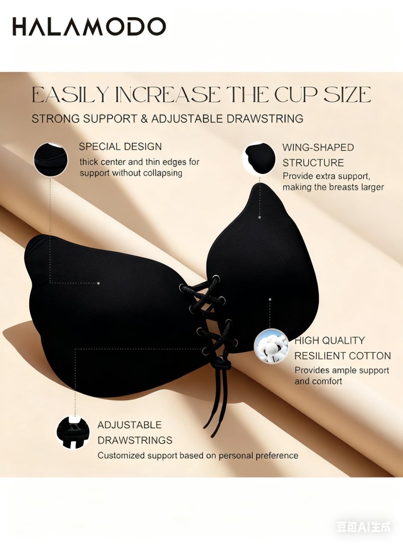 هالامودو حمالة صدر لاصقة للنساء، حمالة صدر رافعة بدون حمالات بدون ظهر، حمالات صدر لاصقة غير مرئية قابلة لإعادة الاستخدام، حمالة صدر عميقة بدون حمالات غير مرئية - Image 2