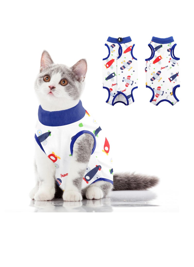 SYOSI - Cat Recovery Suit, Cat Surgery Recovery Suit, Kitten Surgical Full Bodysuit, Cat Onesie for Cats, for Abdominal Wound Protector Anti Licking After Surgery, for Small Male & Female Pets Blue Medium - Image 1