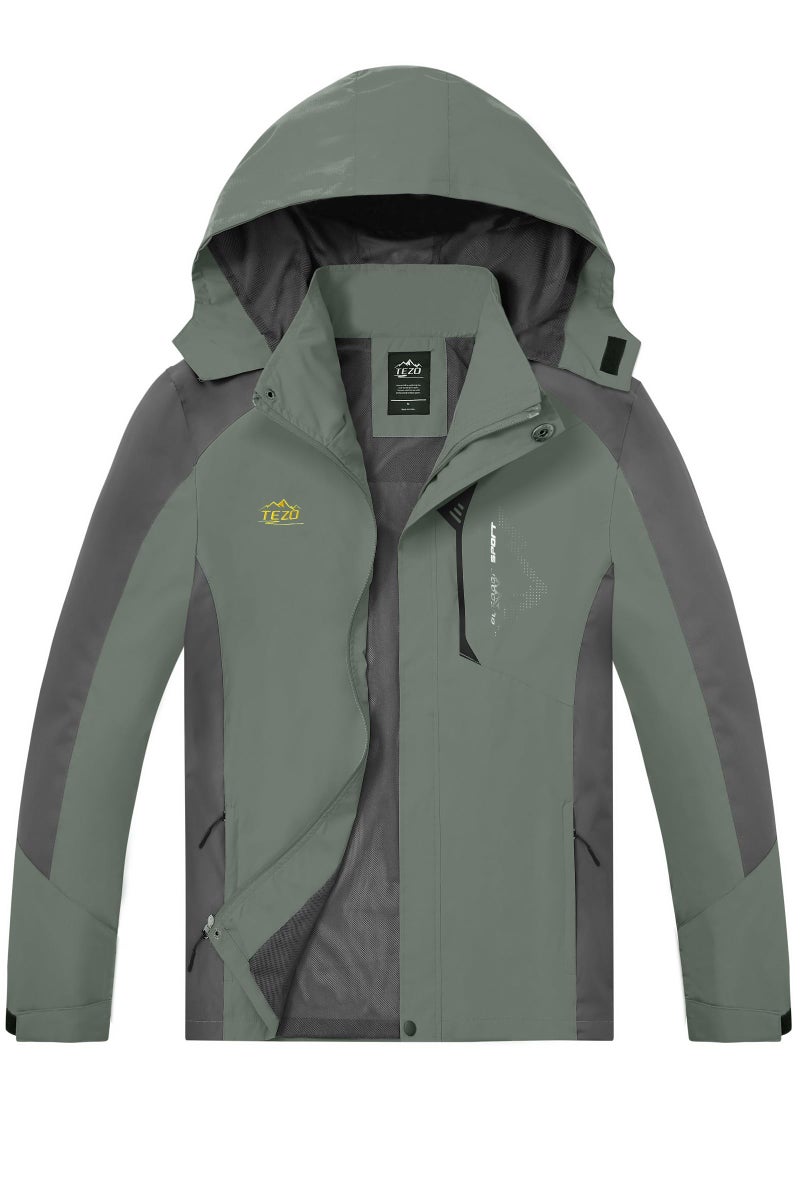 TEZO Mens Rain Jacket Waterproof Hiking Coat Windproof Mountain Jacket Lightweight Windbreaker with HoodedAGGY M
