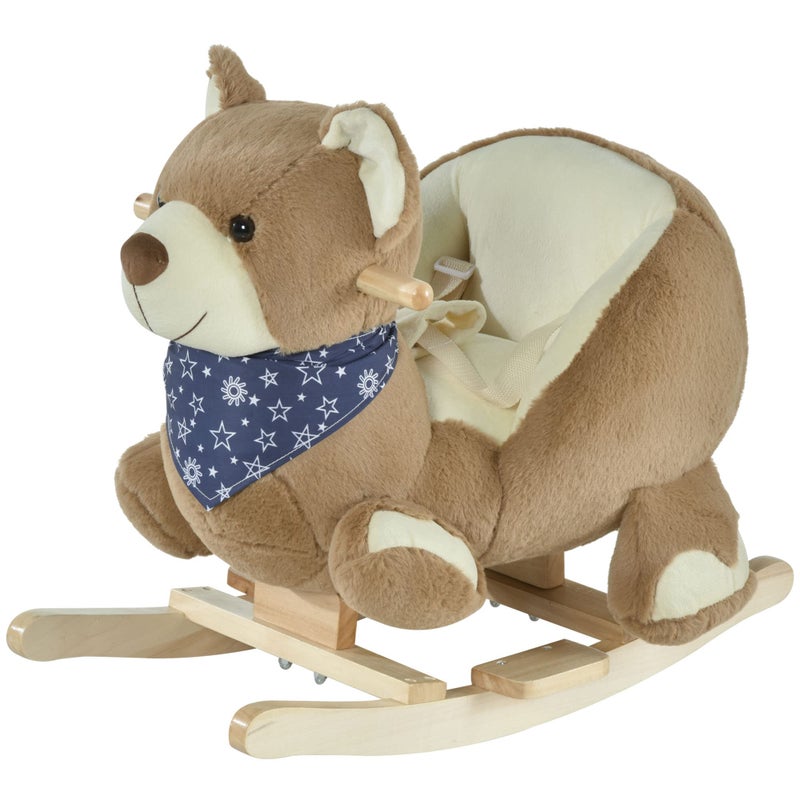Qaba Baby Rocking Horse with Lullaby Ride On Horse Bear Themed Plush Animal Rocker with Pedals for Ages 1836 Months Easy to Assemble - Image 2