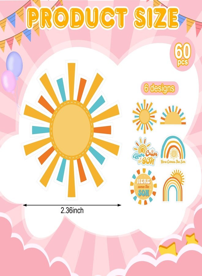 Soaoo 60 Pcs Here Comes the Son Cupcake Toppers Baby Shower Sun Cupcake Toppers Sunshine Cake and Cupcake Decorations for Sun Theme Baby Shower Birthday Wedding Party Decorations - Image 2