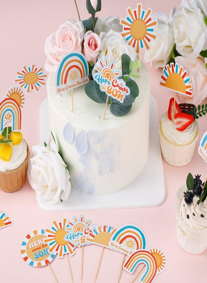 Soaoo 60 Pcs Here Comes the Son Cupcake Toppers Baby Shower Sun Cupcake Toppers Sunshine Cake and Cupcake Decorations for Sun Theme Baby Shower Birthday Wedding Party Decorations - Image 3