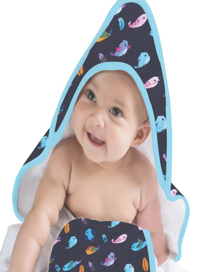 بولكاتوتس منشفة حمام من القطن العضوي الناعم والمريح للغاية من POLKA TOTS، ذات طبقتين، مزودة بغطاء رأس، مناسبة للأطفال الرضع من عمر 0 إلى 12 شهرًا (طائر، 72 سم × 72 سم) - Image 1