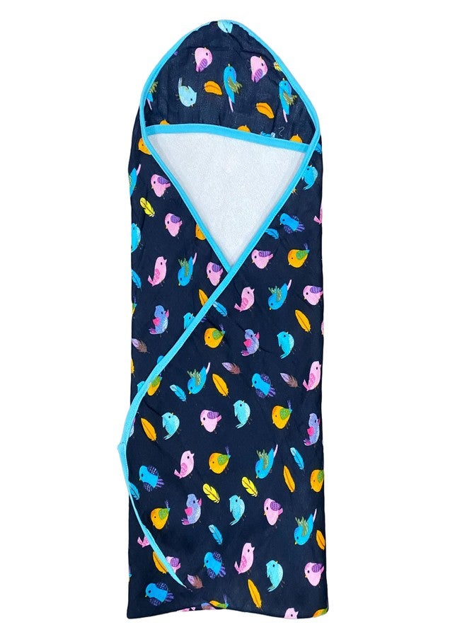 بولكاتوتس منشفة حمام من القطن العضوي الناعم والمريح للغاية من POLKA TOTS، ذات طبقتين، مزودة بغطاء رأس، مناسبة للأطفال الرضع من عمر 0 إلى 12 شهرًا (طائر، 72 سم × 72 سم) - Image 2