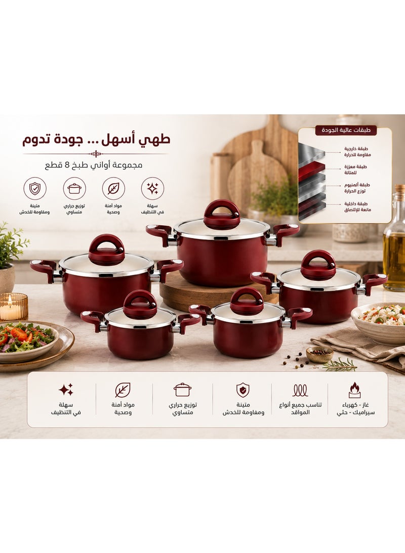 طقم أدوات طهي من الألومنيوم مكون من 8 قطع بني/أسود - Image 2