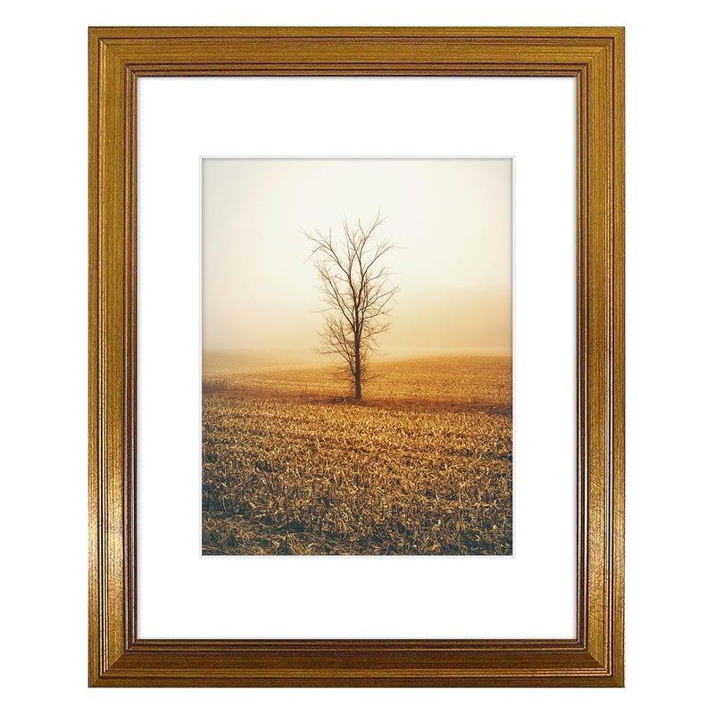Golden State Art, 11x14 Photo Frame with White Mat for 8x10 Pictures & Real Glass, 1.25-Inch Wide, Dark Gold - Image 1