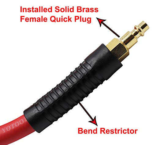 YOTOO Hybrid Lead-in Air Hose 1/4-Inch by 6-Feet 300 PSI Heavy Duty, Lightweight, Kink Resistant, All-Weather Flexibility with Bend Restrictors, 1/4" Industrial Quick Coupler and Plug, Red - Image 4